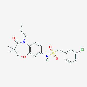 molecular formula C21H25ClN2O4S B2356265 1-(3-chlorophenyl)-N-(3,3-dimethyl-4-oxo-5-propyl-2,3,4,5-tetrahydrobenzo[b][1,4]oxazepin-8-yl)methanesulfonamide CAS No. 922124-58-1