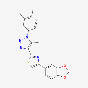 molecular formula C21H18N4O2S B2356272 4-[4-(1,3-benzodioxol-5-yl)-1,3-thiazol-2-yl]-1-(3,4-dimethylphenyl)-5-methyl-1H-1,2,3-triazole CAS No. 946371-73-9