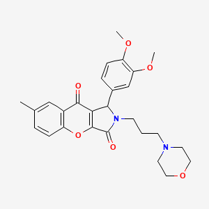 molecular formula C27H30N2O6 B2356278 1-(3,4-Dimethoxyphenyl)-7-methyl-2-(3-morpholinopropyl)-1,2-dihydrochromeno[2,3-c]pyrrole-3,9-dione CAS No. 879936-88-6