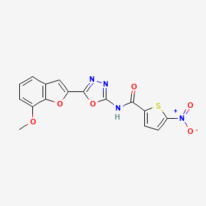 molecular formula C16H10N4O6S B2356283 N-[5-(7-Methoxy-1-benzofuran-2-yl)-1,3,4-oxadiazol-2-yl]-5-Nitrothiophen-2-carbonsäureamid CAS No. 922122-44-9