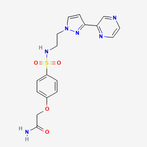 molecular formula C17H18N6O4S B2356291 2-(4-(N-(2-(3-(吡嗪-2-基)-1H-吡唑-1-基)乙基)磺酰基)苯氧基)乙酰胺 CAS No. 2034549-45-4