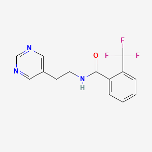 molecular formula C14H12F3N3O B2356295 N-(2-(pyrimidin-5-yl)ethyl)-2-(trifluoromethyl)benzamide CAS No. 2034603-46-6