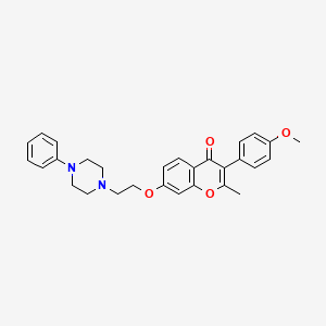 molecular formula C29H30N2O4 B2356300 3-(4-methoxyphenyl)-2-methyl-7-(2-(4-phenylpiperazin-1-yl)ethoxy)-4H-chromen-4-one CAS No. 903864-41-5