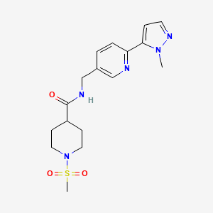 molecular formula C17H23N5O3S B2356305 N-((6-(1-甲基-1H-吡唑-5-基)吡啶-3-基)甲基)-1-(甲磺酰基)哌啶-4-甲酰胺 CAS No. 2034617-87-1
