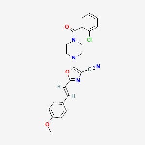 molecular formula C24H21ClN4O3 B2356314 (E)-5-(4-(2-氯苯甲酰基)哌嗪-1-基)-2-(4-甲氧基苯乙烯基)恶唑-4-腈 CAS No. 941258-00-0