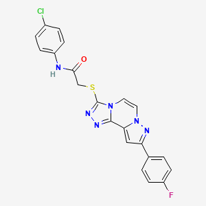 molecular formula C21H14ClFN6OS B2356330 N-(4-chlorophenyl)-2-((9-(4-fluorophenyl)pyrazolo[1,5-a][1,2,4]triazolo[3,4-c]pyrazin-3-yl)thio)acetamide CAS No. 1207052-14-9