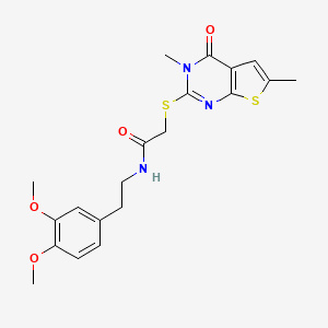 molecular formula C20H23N3O4S2 B2356345 N-[2-(3,4-二甲氧基苯基)乙基]-2-(3,6-二甲基-4-氧代噻吩并[2,3-d]嘧啶-2-基)硫代乙酰胺 CAS No. 878696-13-0