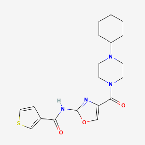 molecular formula C19H24N4O3S B2356364 N-(4-(4-cyclohexylpiperazine-1-carbonyl)oxazol-2-yl)thiophene-3-carboxamide CAS No. 1351658-80-4