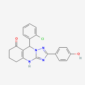 molecular formula C21H17ClN4O2 B2356381 9-(2-chlorophenyl)-2-(4-hydroxyphenyl)-5,6,7,9-tetrahydro-[1,2,4]triazolo[5,1-b]quinazolin-8(4H)-one CAS No. 539846-96-3