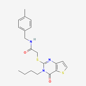 molecular formula C20H23N3O2S2 B2356386 2-(3-丁基-4-氧代噻吩并[3,2-d]嘧啶-2-基)硫代基-N-[(4-甲苯基)甲基]乙酰胺 CAS No. 440329-04-4