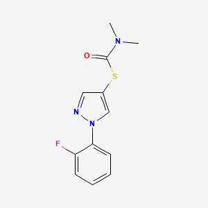 molecular formula C12H12FN3OS B2356396 1-{[1-(2-fluorophenyl)-1H-pyrazol-4-yl]sulfanyl}-N,N-dimethylformamide CAS No. 1354959-67-3