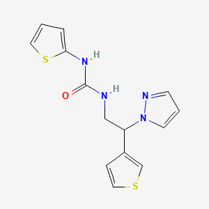 molecular formula C14H14N4OS2 B2356413 1-(2-(1H-pyrazol-1-yl)-2-(thiophen-3-yl)ethyl)-3-(thiophen-2-yl)urea CAS No. 2034342-19-1