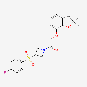 2-((2,2-Dimethyl-2,3-dihydrobenzofuran-7-yl)oxy)-1-(3-((4-fluorophenyl)sulfonyl)azetidin-1-yl)ethanone