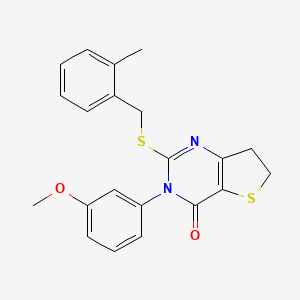 molecular formula C21H20N2O2S2 B2356425 3-(3-Methoxyphenyl)-2-[(2-methylphenyl)methylsulfanyl]-6,7-dihydrothieno[3,2-d]pyrimidin-4-one CAS No. 877655-17-9