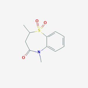 molecular formula C11H13NO3S B2356437 2,5-dimethyl-2,3-dihydrobenzo[b][1,4]thiazepin-4(5H)-one 1,1-dioxide CAS No. 145603-19-6