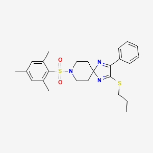 molecular formula C25H31N3O2S2 B2356459 8-(Mesitylsulfonyl)-2-phenyl-3-(propylthio)-1,4,8-triazaspiro[4.5]deca-1,3-diene CAS No. 932496-91-8