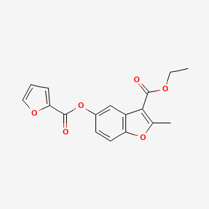 molecular formula C17H14O6 B2356461 5-(呋喃-2-羰基氧基)-2-甲基-1-苯并呋喃-3-甲酸乙酯 CAS No. 300556-87-0