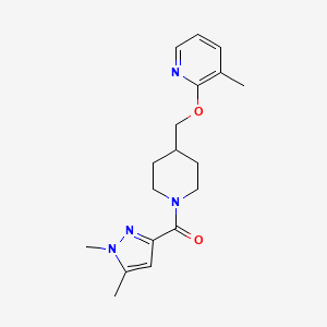 molecular formula C18H24N4O2 B2356467 2-{[1-(1,5-二甲基-1H-吡唑-3-甲酰)哌啶-4-基]甲氧基}-3-甲基吡啶 CAS No. 2200616-70-0