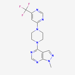 molecular formula C15H15F3N8 B2356490 4-(4-{1-methyl-1H-pyrazolo[3,4-d]pyrimidin-4-yl}piperazin-1-yl)-6-(trifluoromethyl)pyrimidine CAS No. 2097920-92-6
