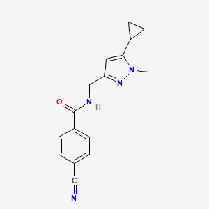 4-cyano-N-((5-cyclopropyl-1-methyl-1H-pyrazol-3-yl)methyl)benzamide