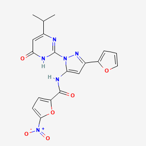 molecular formula C19H16N6O6 B2356498 N-(3-(furan-2-yl)-1-(4-isopropyl-6-oxo-1,6-dihydropyrimidin-2-yl)-1H-pyrazol-5-yl)-5-nitrofuran-2-carboxamide CAS No. 1211145-79-7