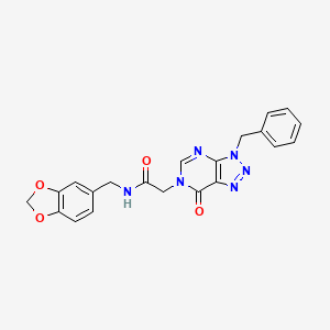 molecular formula C21H18N6O4 B2356503 N-(benzo[d][1,3]dioxol-5-ylmethyl)-2-(3-benzyl-7-oxo-3H-[1,2,3]triazolo[4,5-d]pyrimidin-6(7H)-yl)acetamide CAS No. 863018-31-9