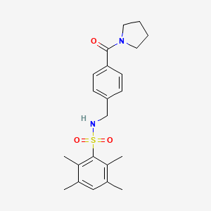molecular formula C22H28N2O3S B2356506 2,3,5,6-tetramethyl-N-[4-(1-pyrrolidinylcarbonyl)benzyl]benzenesulfonamide CAS No. 690245-84-2