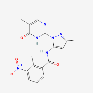 molecular formula C18H18N6O4 B2356511 N-(1-(4,5-dimethyl-6-oxo-1,6-dihydropyrimidin-2-yl)-3-methyl-1H-pyrazol-5-yl)-2-methyl-3-nitrobenzamide CAS No. 1004680-35-6