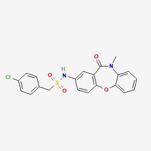 molecular formula C21H17ClN2O4S B2356512 1-(4-氯苯基)-N-(10-甲基-11-氧代-10,11-二氢二苯并[b,f][1,4]恶杂环庚-2-基)甲磺酰胺 CAS No. 922136-60-5