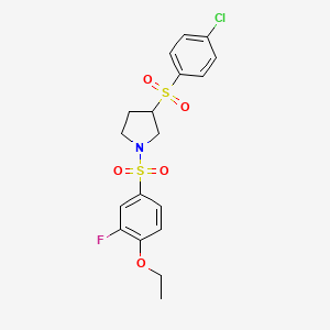 molecular formula C18H19ClFNO5S2 B2356515 3-((4-Chlorophenyl)sulfonyl)-1-((4-ethoxy-3-fluorophenyl)sulfonyl)pyrrolidine CAS No. 1448027-13-1