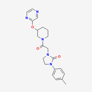 molecular formula C21H25N5O3 B2356522 1-(2-Oxo-2-(3-(pyrazin-2-yloxy)piperidin-1-yl)ethyl)-3-(p-tolyl)imidazolidin-2-one CAS No. 2034502-33-3