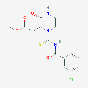 molecular formula C15H16ClN3O4S B2356523 Methyl 2-(1-((3-chlorobenzoyl)carbamothioyl)-3-oxopiperazin-2-yl)acetate CAS No. 1008070-89-0