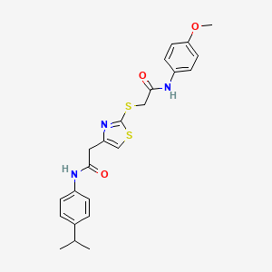 molecular formula C23H25N3O3S2 B2356529 N-(4-isopropylphenyl)-2-(2-((2-((4-methoxyphenyl)amino)-2-oxoethyl)thio)thiazol-4-yl)acetamide CAS No. 941938-15-4