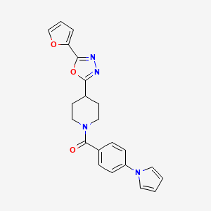 molecular formula C22H20N4O3 B2356540 (4-(1H-吡咯-1-基)苯基)(4-(5-(呋喃-2-基)-1,3,4-恶二唑-2-基)哌啶-1-基)甲苯酮 CAS No. 1210386-06-3