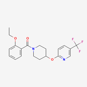 molecular formula C20H21F3N2O3 B2356544 (2-Ethoxyphenyl)(4-((5-(trifluoromethyl)pyridin-2-yl)oxy)piperidin-1-yl)methanone CAS No. 1421531-16-9