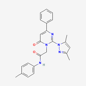 molecular formula C24H23N5O2 B2356550 2-[2-(3,5-dimethylpyrazol-1-yl)-6-oxo-4-phenylpyrimidin-1-yl]-N-(4-methylphenyl)acetamide CAS No. 1002836-17-0
