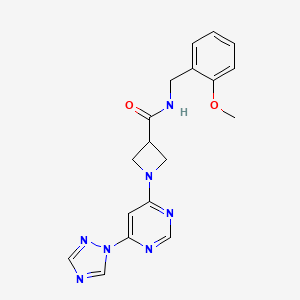 molecular formula C18H19N7O2 B2356582 1-(6-(1H-1,2,4-triazol-1-yl)pyrimidin-4-yl)-N-(2-methoxybenzyl)azetidine-3-carboxamide CAS No. 2034279-92-8