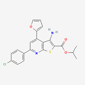 molecular formula C21H17ClN2O3S B2356589 Propan-2-yl 3-amino-6-(4-chlorophenyl)-4-(furan-2-yl)thieno[2,3-b]pyridine-2-carboxylate CAS No. 897832-44-9
