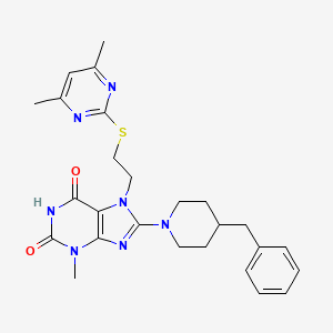 molecular formula C26H31N7O2S B2356590 8-(4-Benzylpiperidin-1-yl)-7-[2-(4,6-dimethylpyrimidin-2-yl)sulfanylethyl]-3-methylpurine-2,6-dione CAS No. 879470-41-4