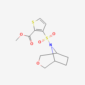 molecular formula C12H15NO5S2 B2356593 methyl 3-((1R,5S)-3-oxa-8-azabicyclo[3.2.1]octan-8-ylsulfonyl)thiophene-2-carboxylate CAS No. 1421452-93-8
