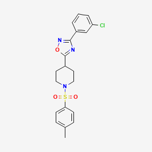 molecular formula C20H20ClN3O3S B2356597 3-(3-Chlorophenyl)-5-(1-tosylpiperidin-4-yl)-1,2,4-oxadiazole CAS No. 946237-79-2