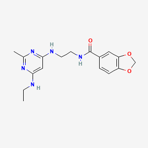 molecular formula C17H21N5O3 B2356607 N-(2-((6-(乙氨基)-2-甲基嘧啶-4-基)氨基)乙基)苯并[d][1,3]二氧杂环-5-甲酰胺 CAS No. 1203212-48-9
