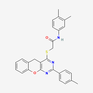 molecular formula C28H25N3O2S B2356608 N-(3,4-dimethylphenyl)-2-((2-(p-tolyl)-5H-chromeno[2,3-d]pyrimidin-4-yl)thio)acetamide CAS No. 899760-69-1
