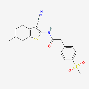 molecular formula C19H20N2O3S2 B2356613 N-(3-cyano-6-methyl-4,5,6,7-tetrahydrobenzo[b]thiophen-2-yl)-2-(4-(methylsulfonyl)phenyl)acetamide CAS No. 941883-59-6