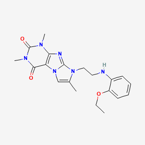 molecular formula C20H24N6O3 B2356621 8-(2-((2-ethoxyphenyl)amino)ethyl)-1,3,7-trimethyl-1H-imidazo[2,1-f]purine-2,4(3H,8H)-dione CAS No. 923152-11-8