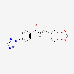 molecular formula C18H13N3O3 B2356648 (E)-3-(1,3-benzodioxol-5-yl)-1-[4-(1,2,4-triazol-1-yl)phenyl]prop-2-en-1-one CAS No. 692287-51-7