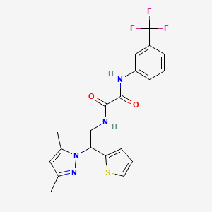 molecular formula C20H19F3N4O2S B2356655 N1-(2-(3,5-dimethyl-1H-pyrazol-1-yl)-2-(thiophen-2-yl)ethyl)-N2-(3-(trifluoromethyl)phenyl)oxalamide CAS No. 2034343-49-0