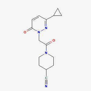 molecular formula C15H18N4O2 B2356668 1-(2-(3-环丙基-6-氧代吡哒嗪-1(6H)-基)乙酰)哌啶-4-腈 CAS No. 2034388-45-7