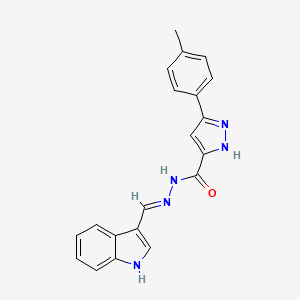 molecular formula C20H17N5O B2356680 (E)-N'-((1H-indol-3-yl)methylene)-3-(p-tolyl)-1H-pyrazole-5-carbohydrazide CAS No. 306300-77-6