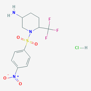 molecular formula C12H15ClF3N3O4S B2356685 1-(4-Nitrobenzenesulfonyl)-6-(trifluoromethyl)piperidin-3-amine hydrochloride CAS No. 1795517-14-4